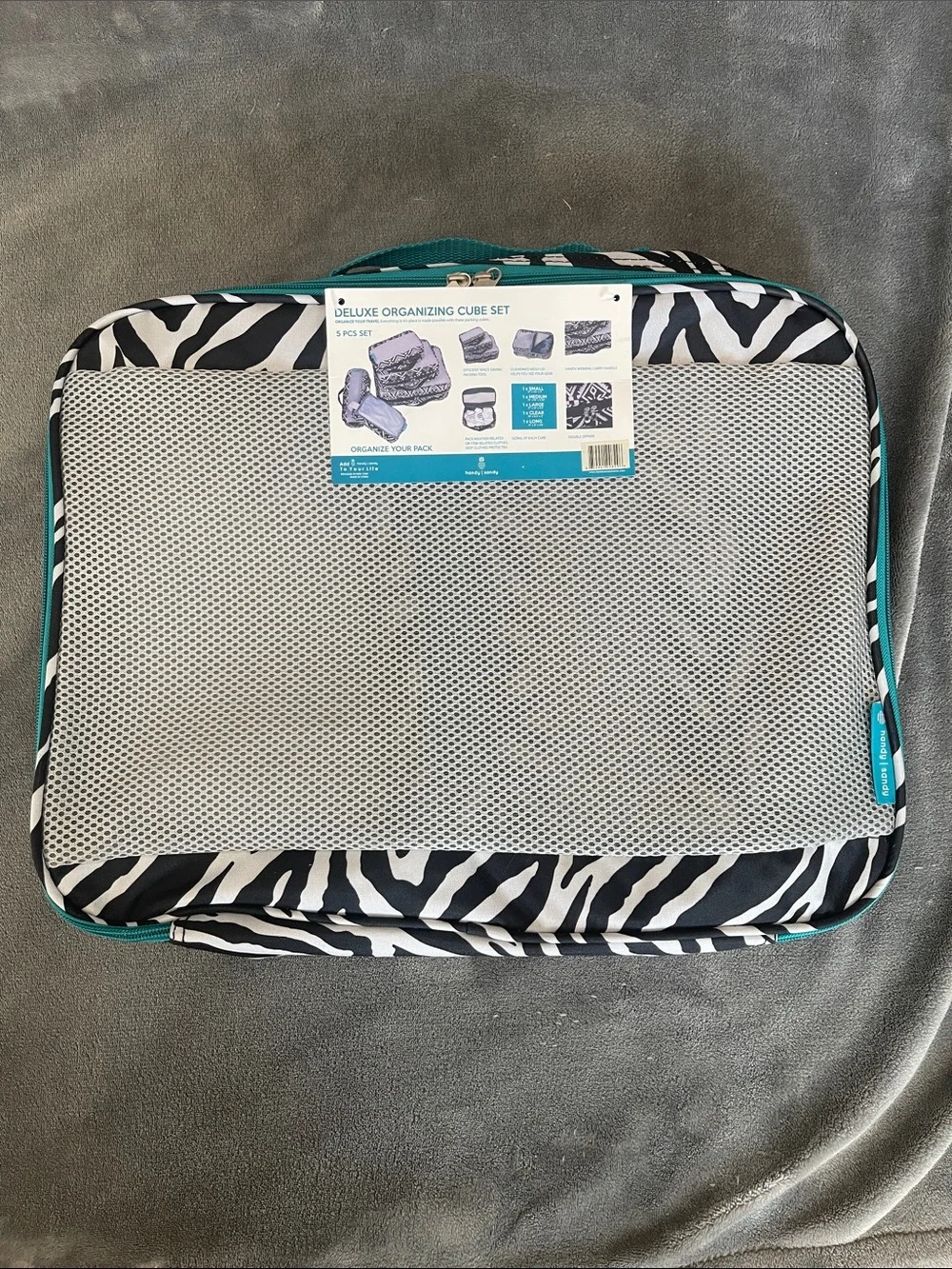 Zebra Print Packing Cubes with Teal Trim